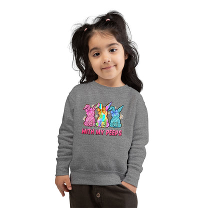 Toddler Sweatshirt - "With My Peeps" Colorful Easter Bunny Crewneck