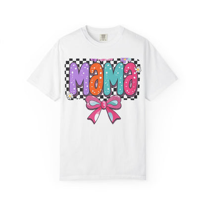 Mama Graphic T-Shirt — Colorful Retro Bow Design- COMFORT COLORS