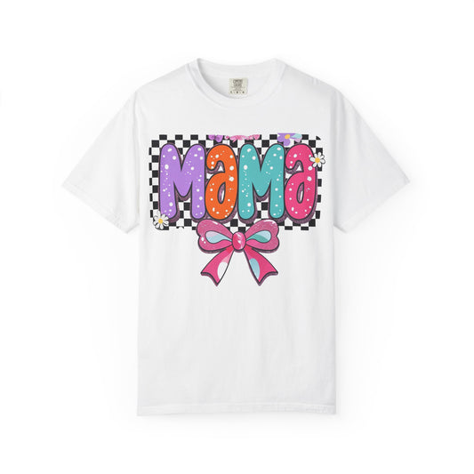 Mama Graphic T-Shirt — Colorful Retro Bow Design- COMFORT COLORS