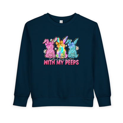 Toddler Sweatshirt - "With My Peeps" Colorful Easter Bunny Crewneck