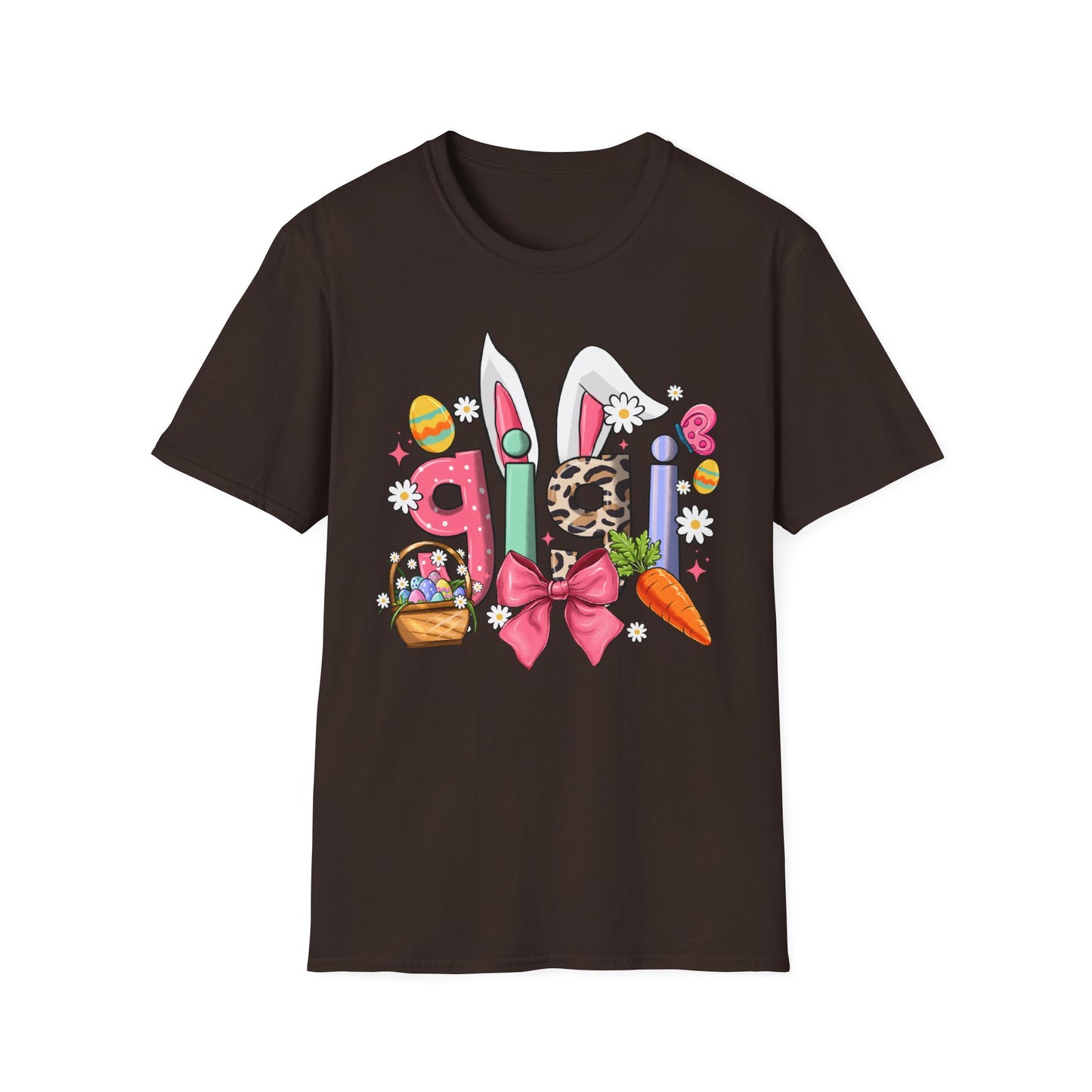 Easter Girl Bunny Tee – Floral Eggs, Carrot & Pink Bow Graphic T-Shirt