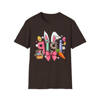 Easter Girl Bunny Tee – Floral Eggs, Carrot & Pink Bow Graphic T-Shirt