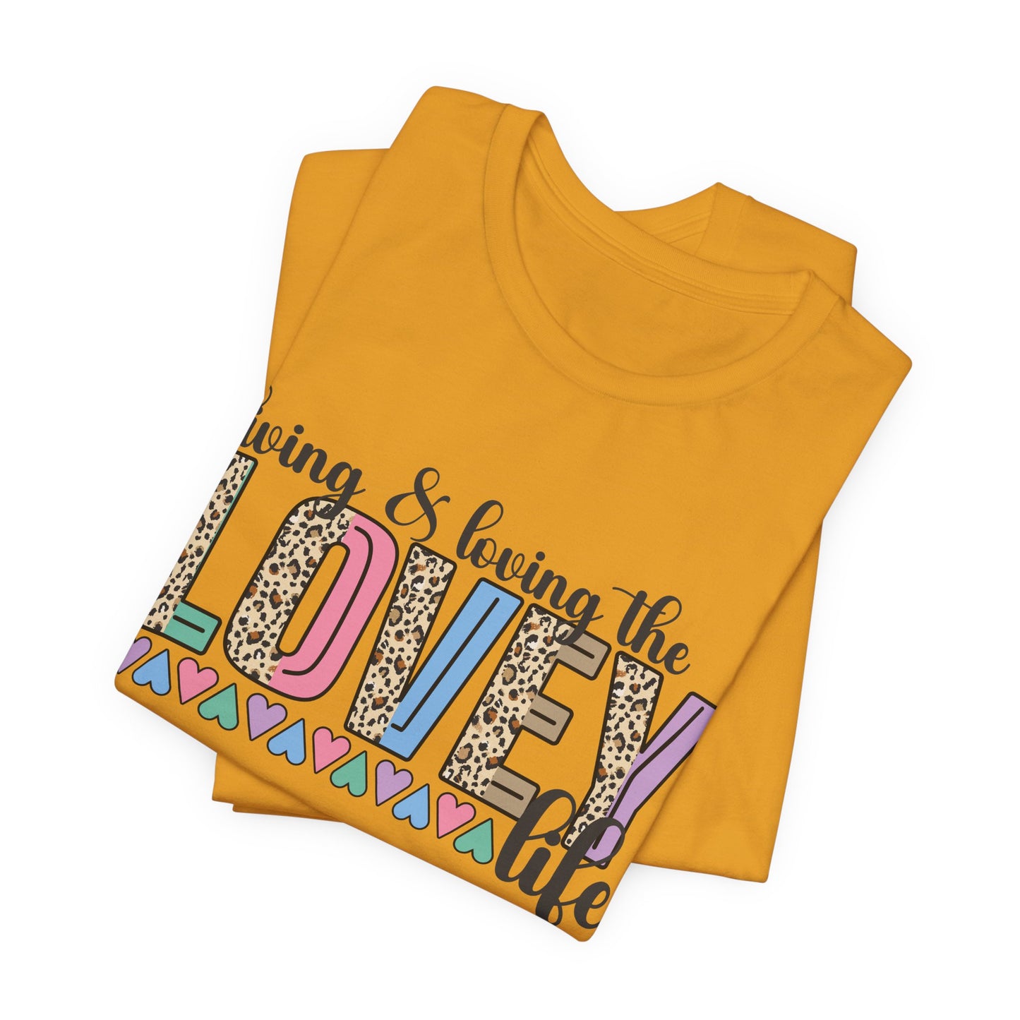Living & Loving the LOVE Life T-Shirt — Colorful Leopard Print Hearts Tee