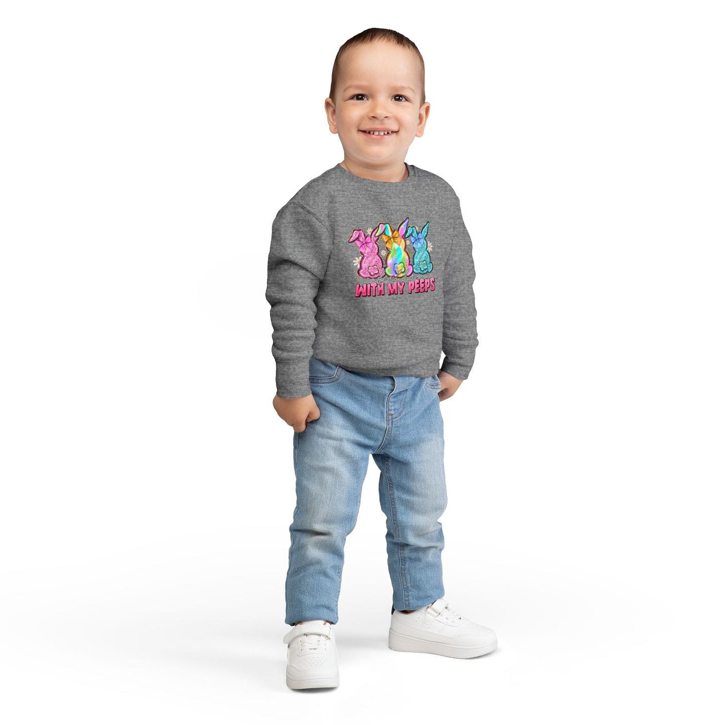 Toddler Sweatshirt - "With My Peeps" Colorful Easter Bunny Crewneck