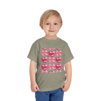 Toddler Tee - Pink Heart & Bow Pattern Valentine Shirt