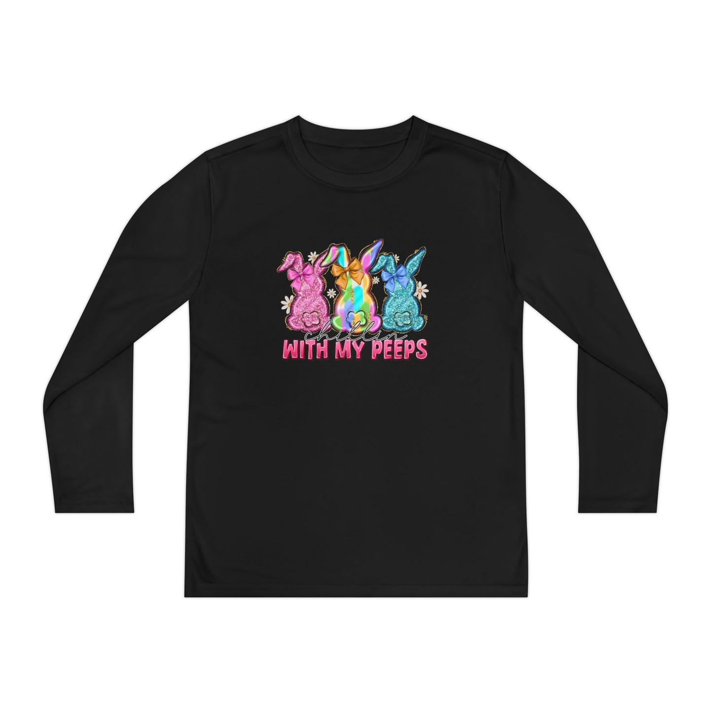 Youth Long Sleeve Tee — "With My Peeps" Colorful Easter Bunny Graphic