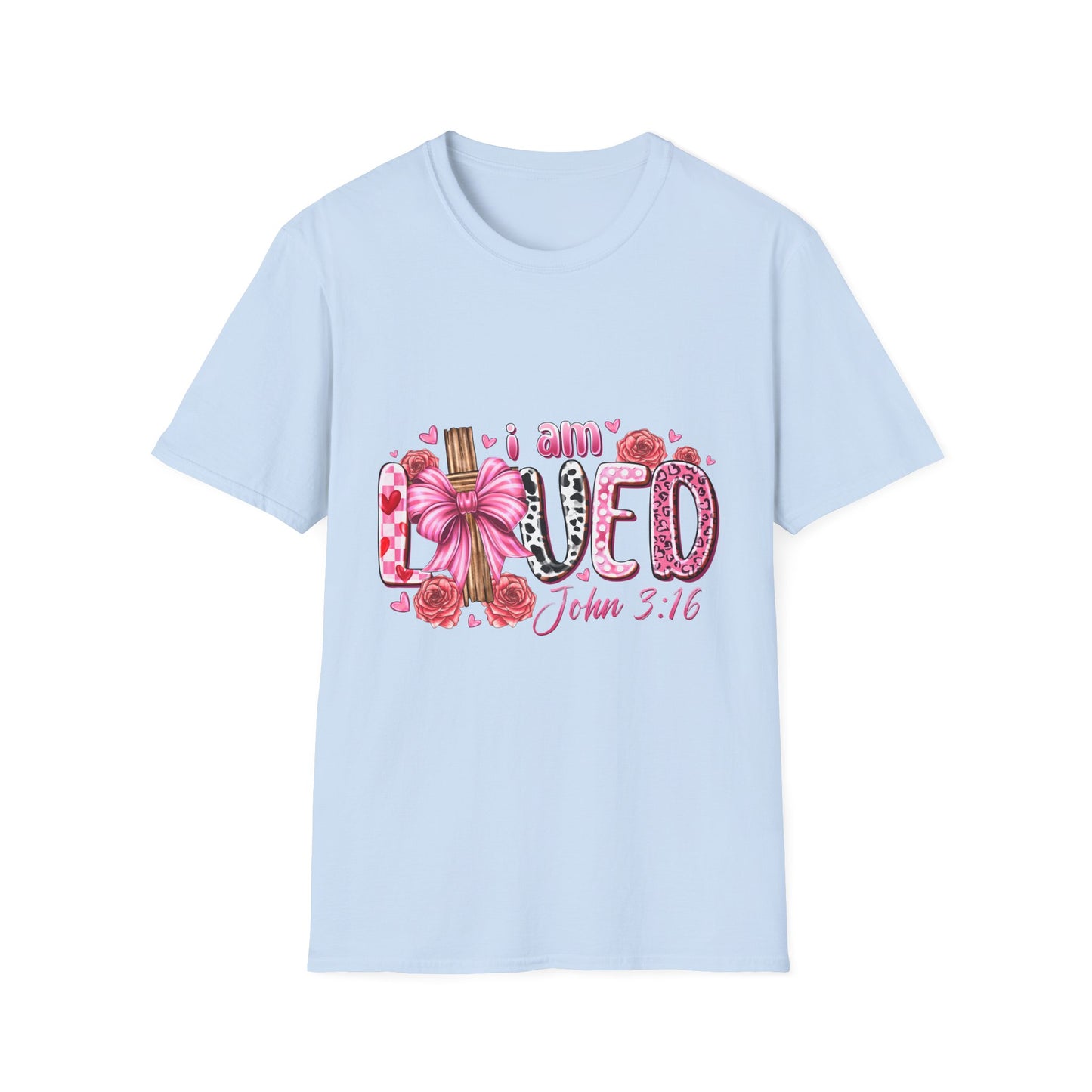 I Am Loved John 3:16 T-Shirt — Pink Floral Christian Faith Tee