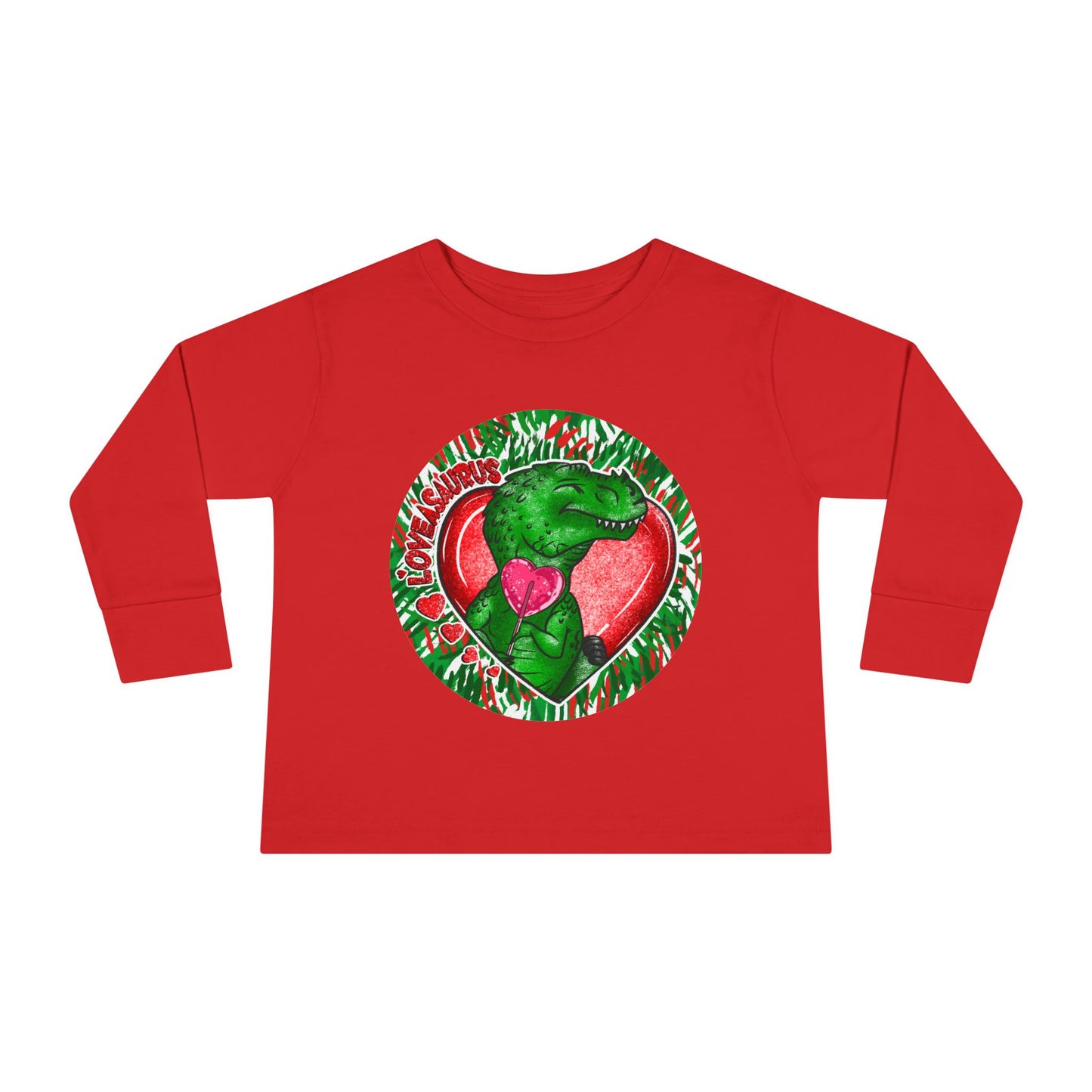 Toddler Tee — Cute Green Dinosaur Hugging Heart Valentine’s Shirt