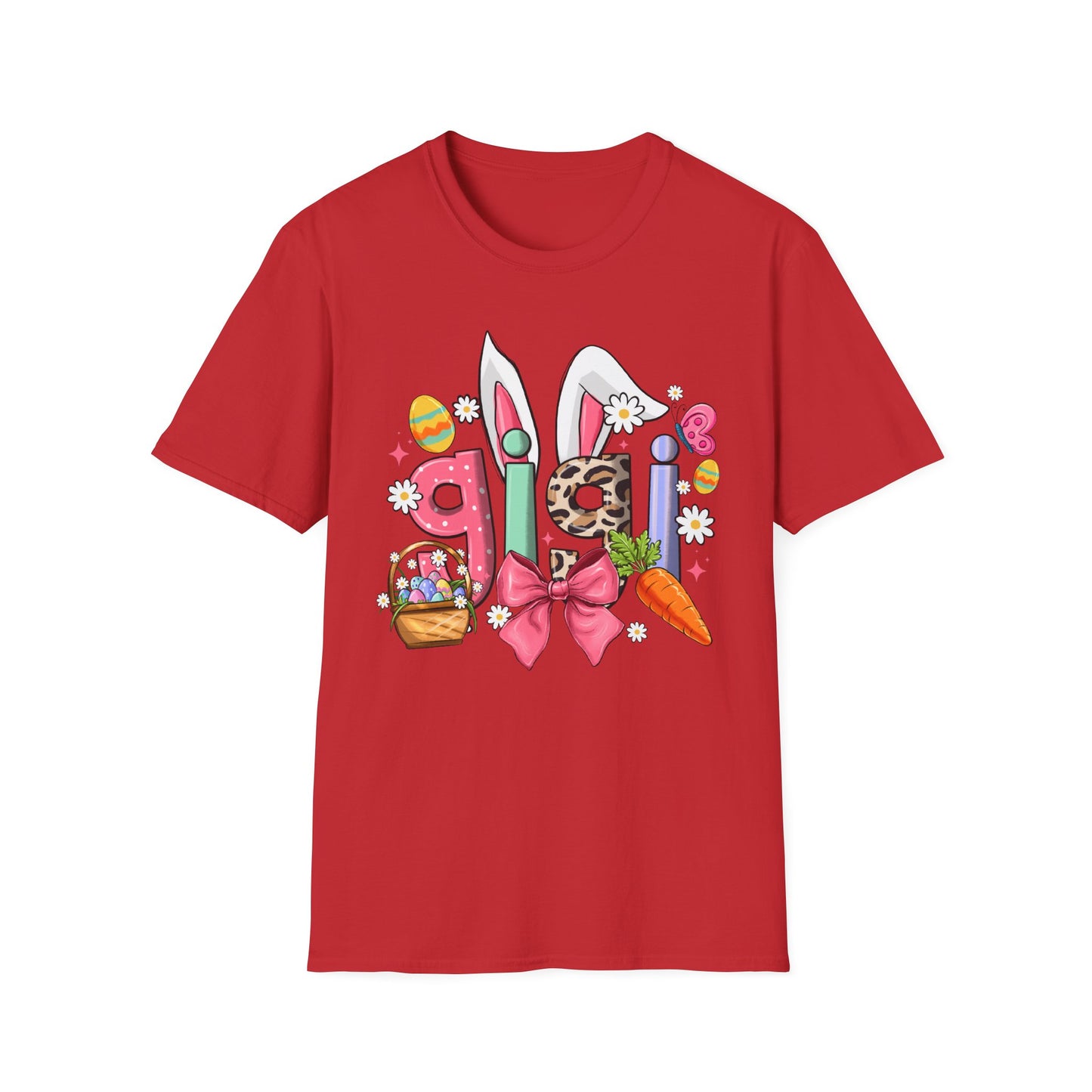 Easter Girl Bunny Tee – Floral Eggs, Carrot & Pink Bow Graphic T-Shirt