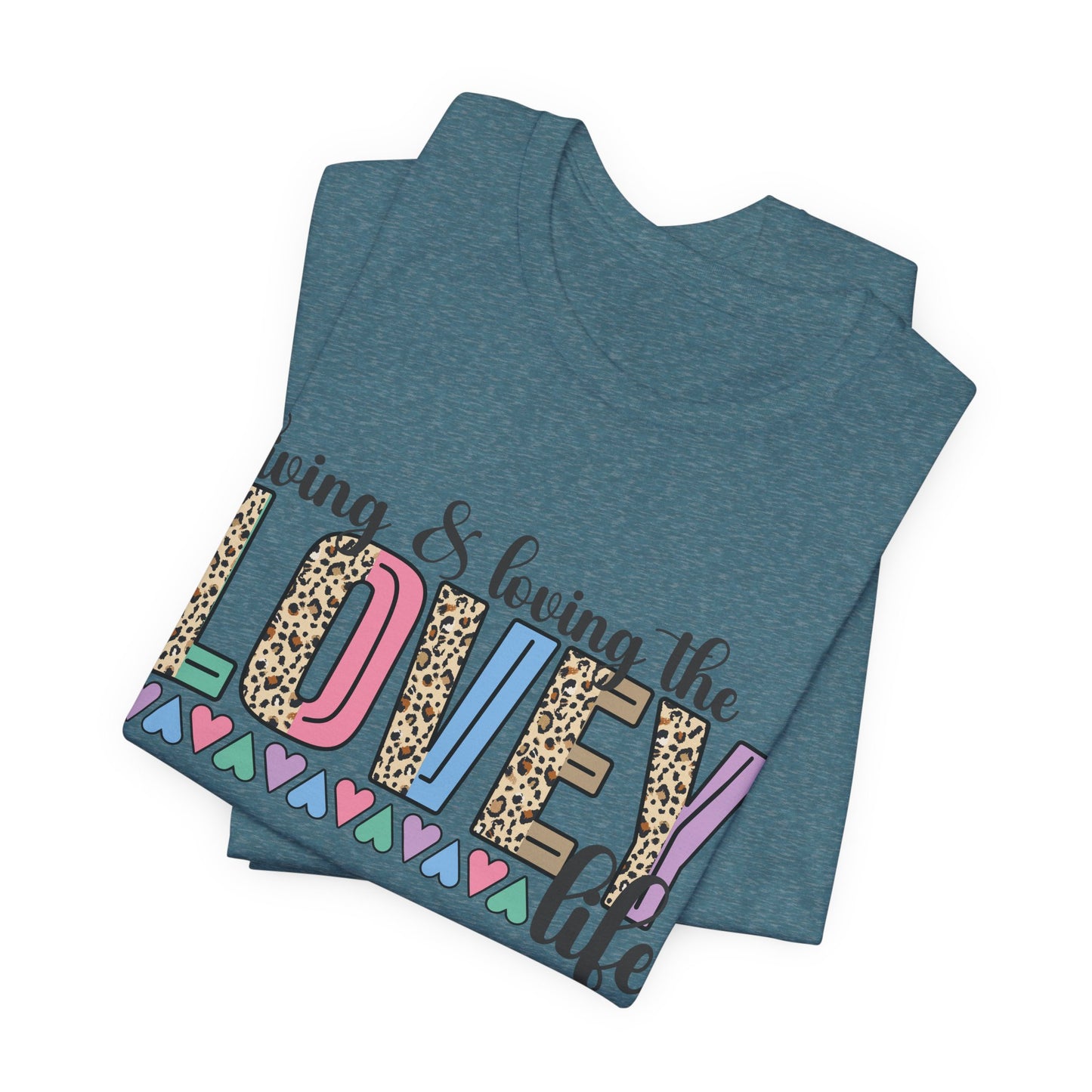 Living & Loving the LOVE Life T-Shirt — Colorful Leopard Print Hearts Tee