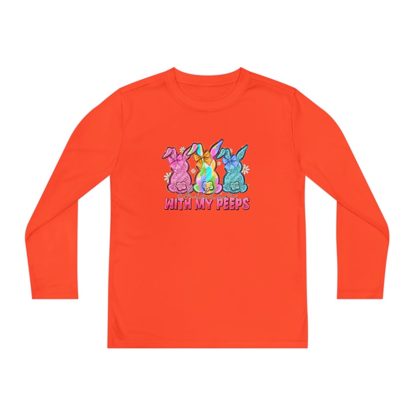Youth Long Sleeve Tee — "With My Peeps" Colorful Easter Bunny Graphic