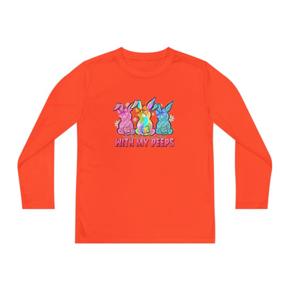 Youth Long Sleeve Tee — "With My Peeps" Colorful Easter Bunny Graphic