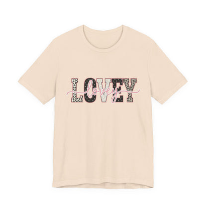 Lovey Mom T-Shirt — 'Lovely' Script Over 'MOM' Leopard Print Tee