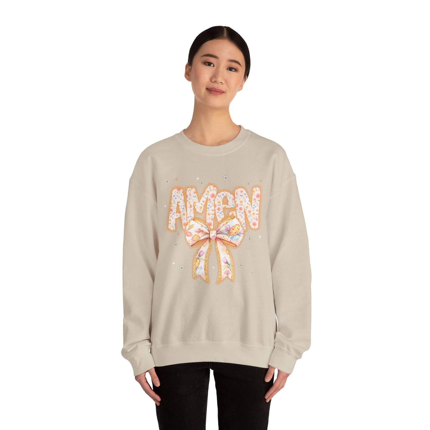 Crewneck Sweatshirt — 'AMAW' Pastel Bow Glitter Graphic