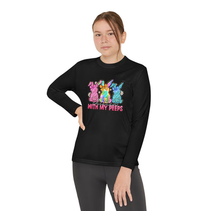 Youth Long Sleeve Tee — "With My Peeps" Colorful Easter Bunny Graphic