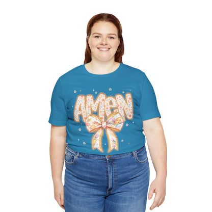Amen Floral Bow T‑Shirt — Pastel Faith Graphic Tee