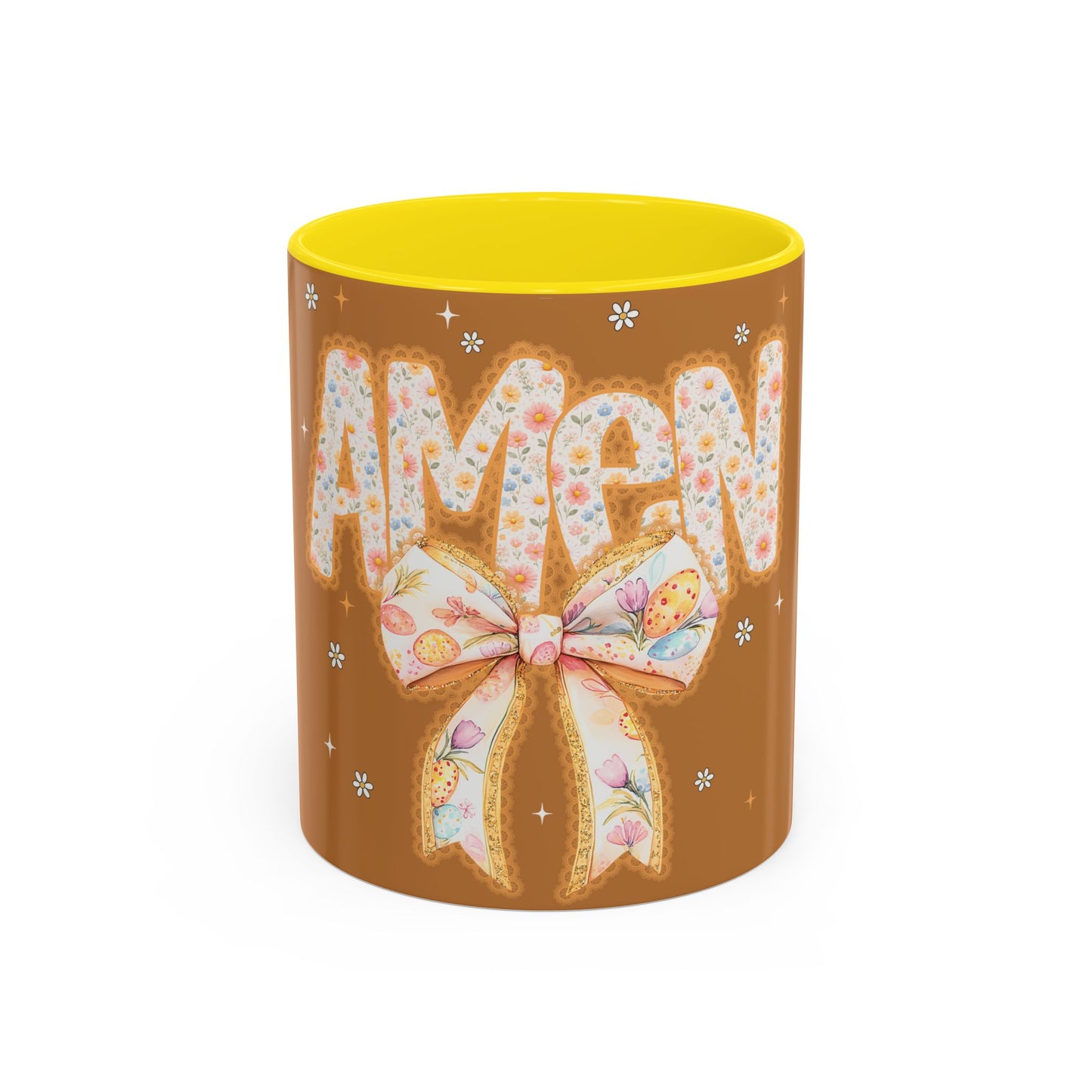 Accent Mug — 'Amen' Floral Bow Coffee Mug (11/15oz) — Faith-Inspired Gift