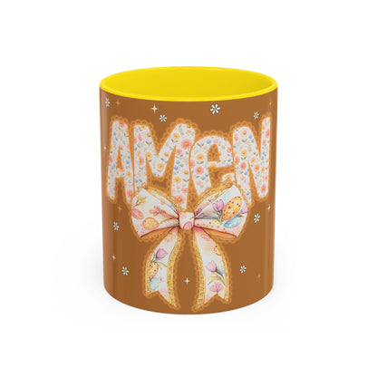 Accent Mug — 'Amen' Floral Bow Coffee Mug (11/15oz) — Faith-Inspired Gift