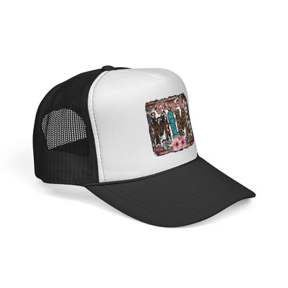 Cowgirl Trio Trucker Cap — Western Floral Graphic Mesh Hat