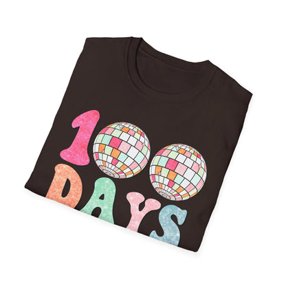 100 Days of School T-Shirt — Colorful Retro Disco Celebration Tee for Students & Teachers