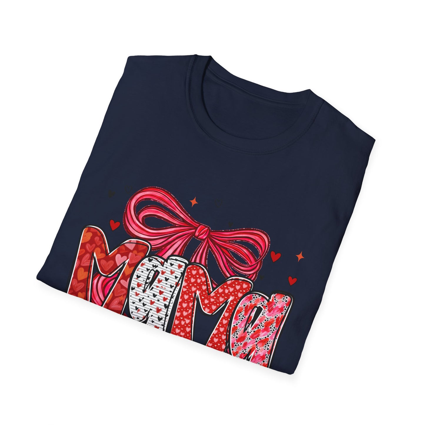 Mama Heart Graphic T-Shirt — Cute Floral ‘MAMA’ Design with Ribbon (Mother’s Day Gift)