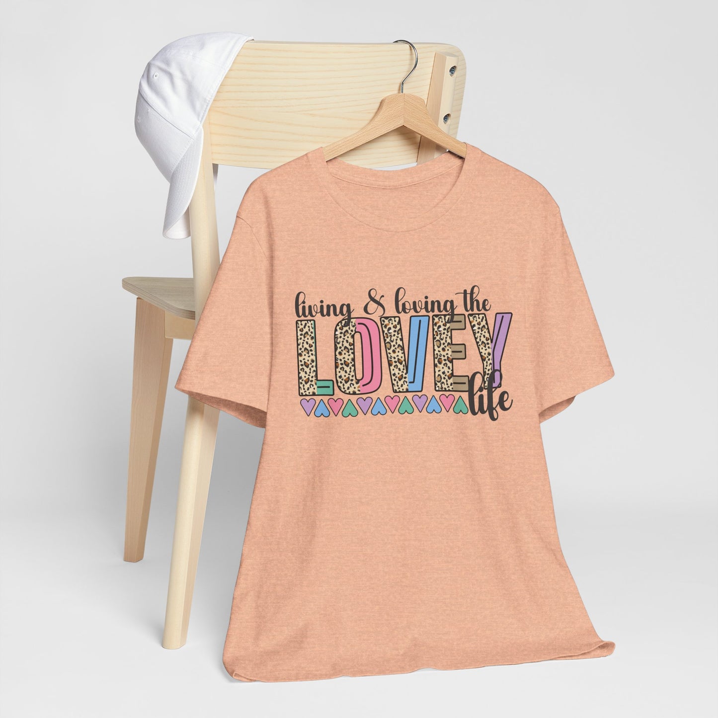 Living & Loving the LOVE Life T-Shirt — Colorful Leopard Print Hearts Tee
