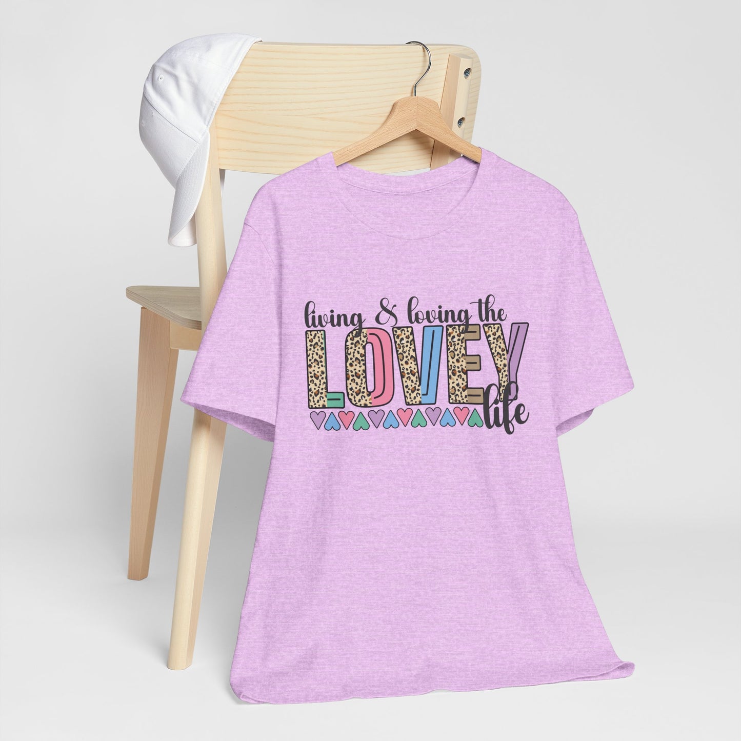Living & Loving the LOVE Life T-Shirt — Colorful Leopard Print Hearts Tee