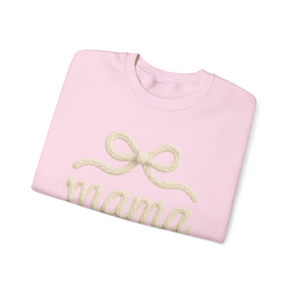 Mama Rope Bow Sweatshirt — Cozy White "mama" Crewneck for New & Expecting Moms