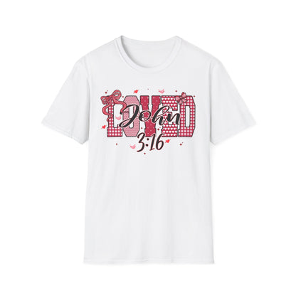 David 3:16 T-Shirt — Christian Faith Graphic Tee (Pink Plaid & Script)