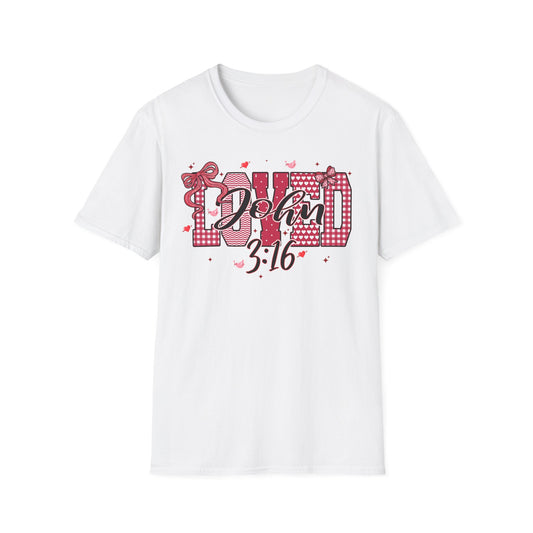 David 3:16 T-Shirt — Christian Faith Graphic Tee (Pink Plaid & Script)