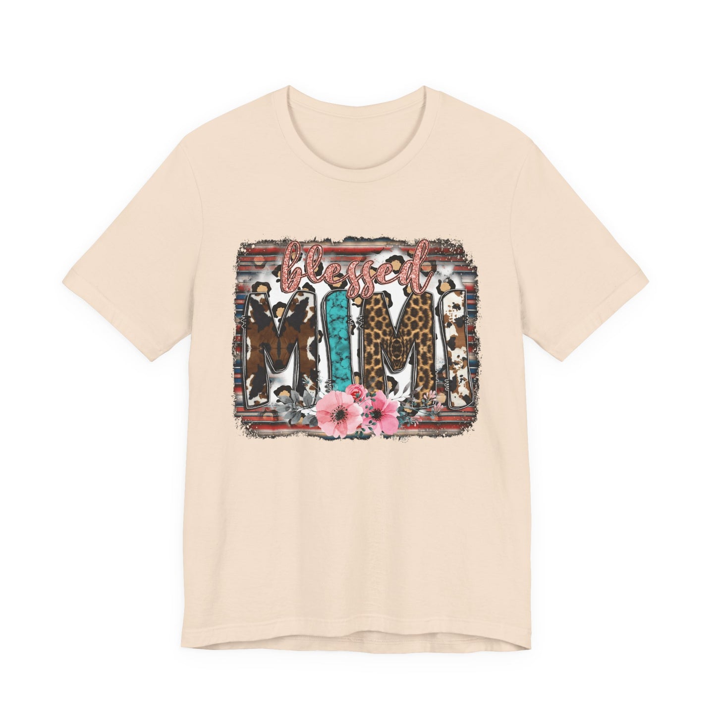 Mama Leopard & Western Floral T-Shirt — 'Mama' Graphic Tee with Cowhide, Turquoise & Pink Flowers