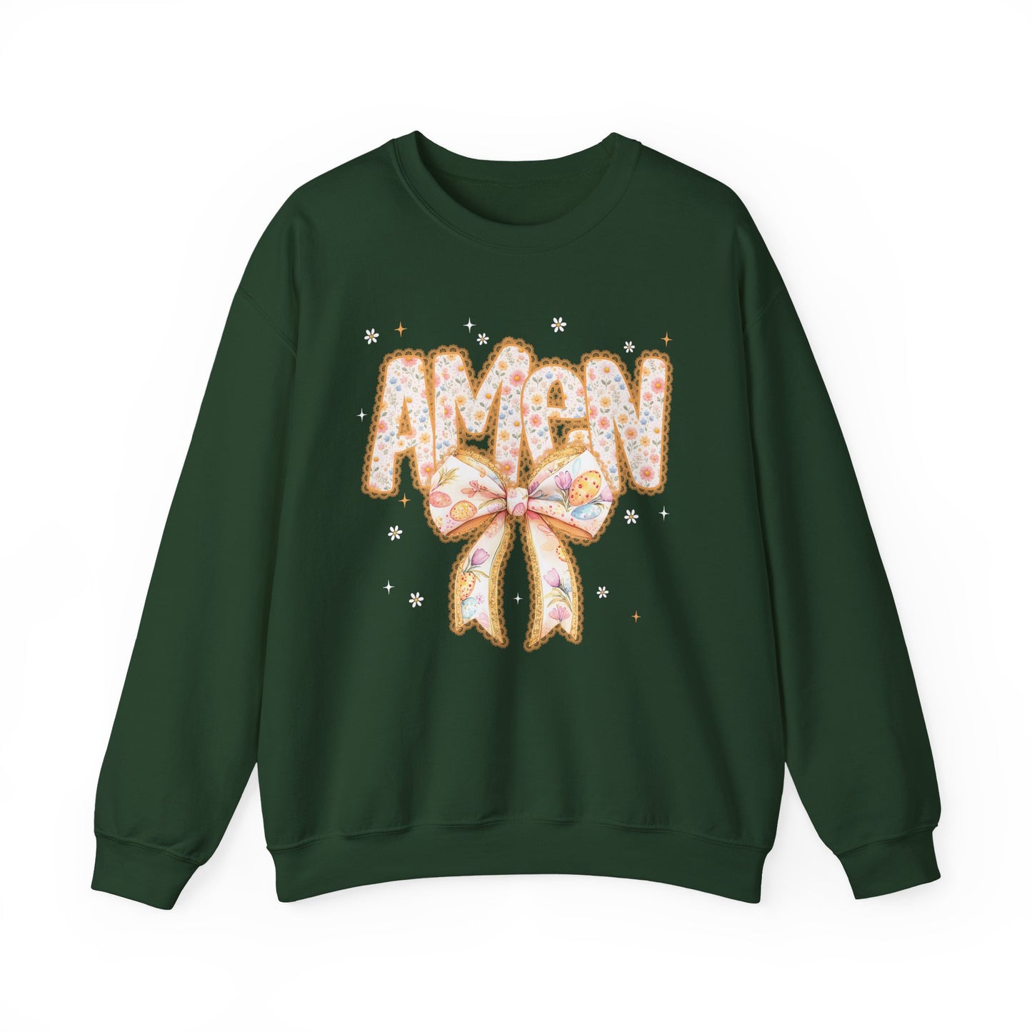 Crewneck Sweatshirt — 'AMAW' Pastel Bow Glitter Graphic