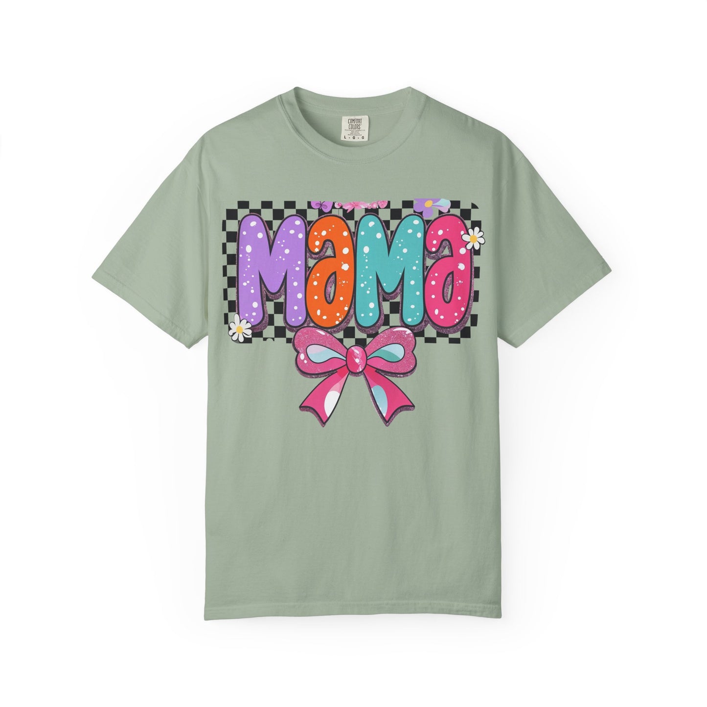 Mama Graphic T-Shirt — Colorful Retro Bow Design- COMFORT COLORS