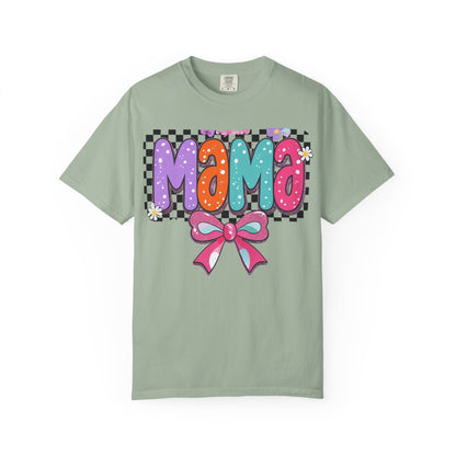 Mama Graphic T-Shirt — Colorful Retro Bow Design- COMFORT COLORS