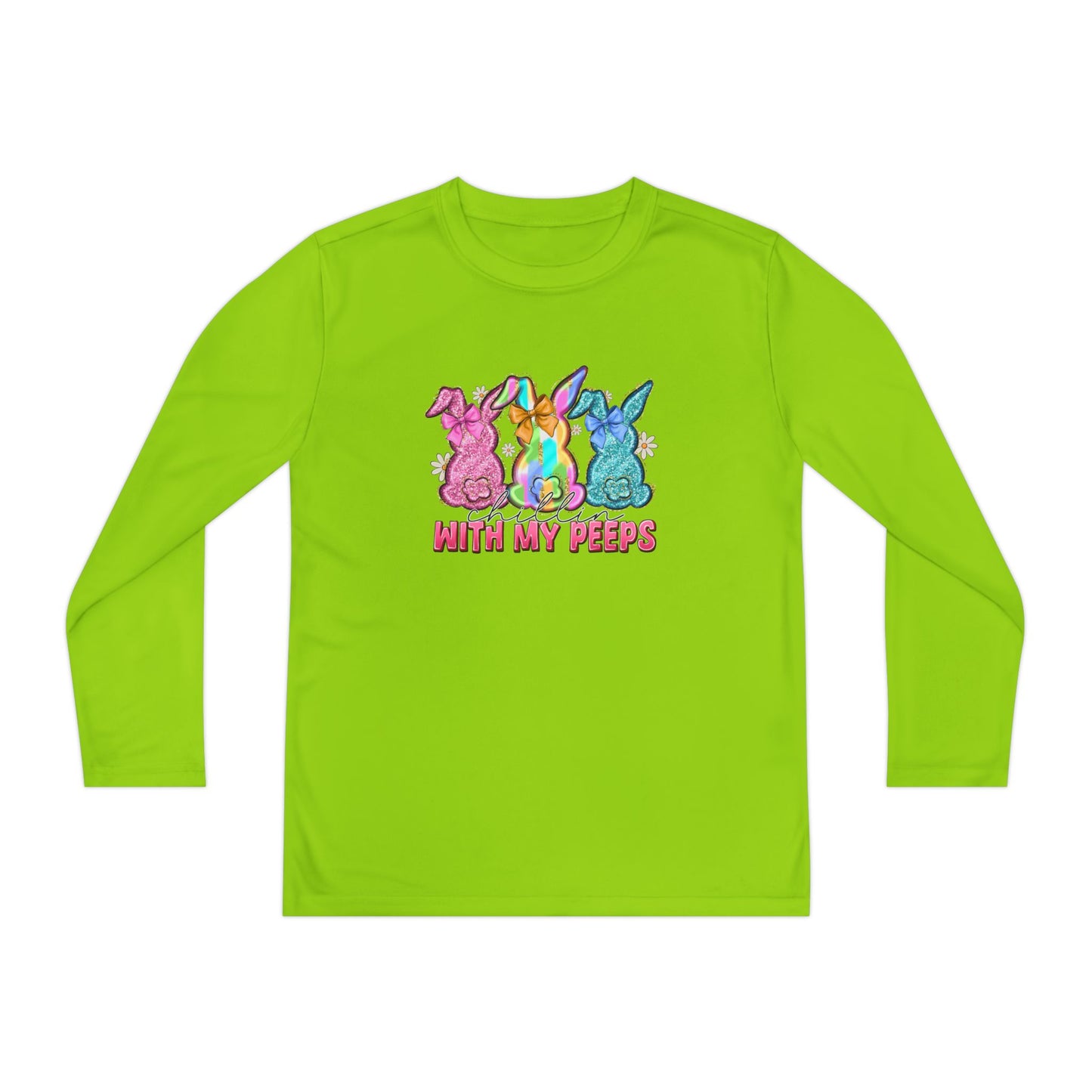 Youth Long Sleeve Tee — "With My Peeps" Colorful Easter Bunny Graphic