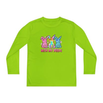 Youth Long Sleeve Tee — "With My Peeps" Colorful Easter Bunny Graphic