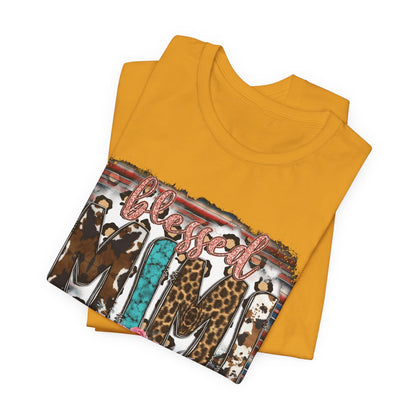 Mama Leopard & Western Floral T-Shirt — 'Mama' Graphic Tee with Cowhide, Turquoise & Pink Flowers