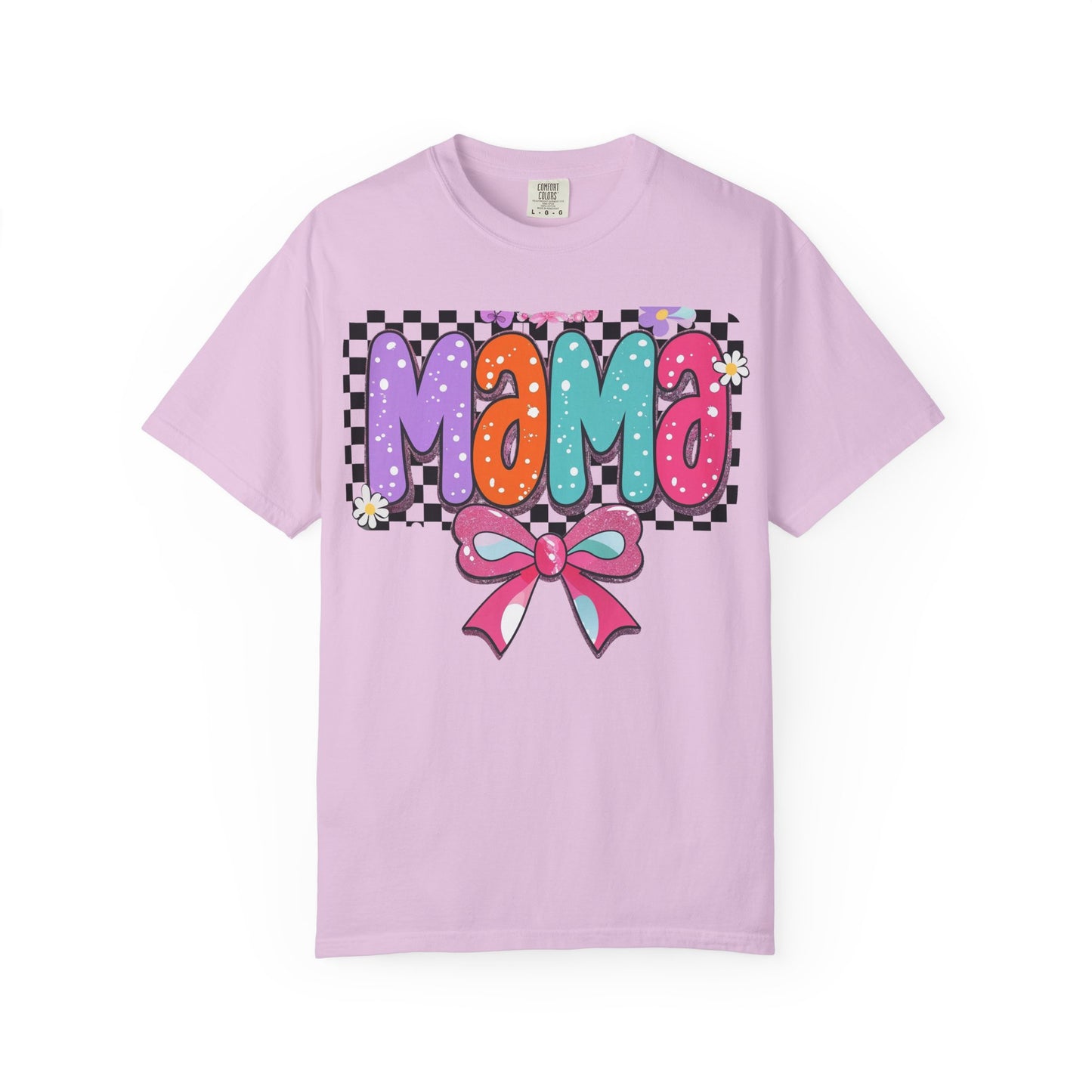 Mama Graphic T-Shirt — Colorful Retro Bow Design- COMFORT COLORS