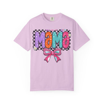 Mama Graphic T-Shirt — Colorful Retro Bow Design- COMFORT COLORS