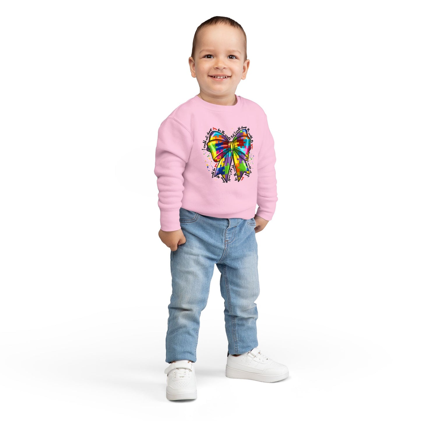 Rainbow Bow Toddler Sweatshirt — Colorful Tie-Dye Bow Graphic for Kids