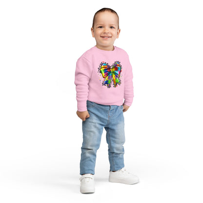 Rainbow Bow Toddler Sweatshirt — Colorful Tie-Dye Bow Graphic for Kids