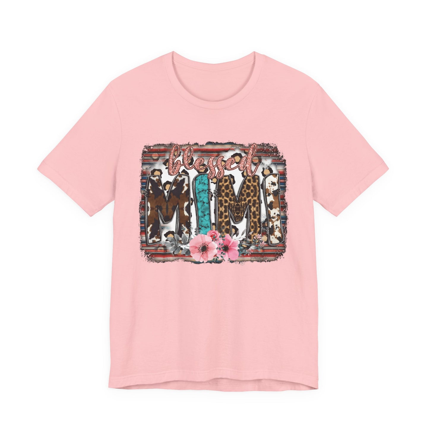 Mama Leopard & Western Floral T-Shirt — 'Mama' Graphic Tee with Cowhide, Turquoise & Pink Flowers