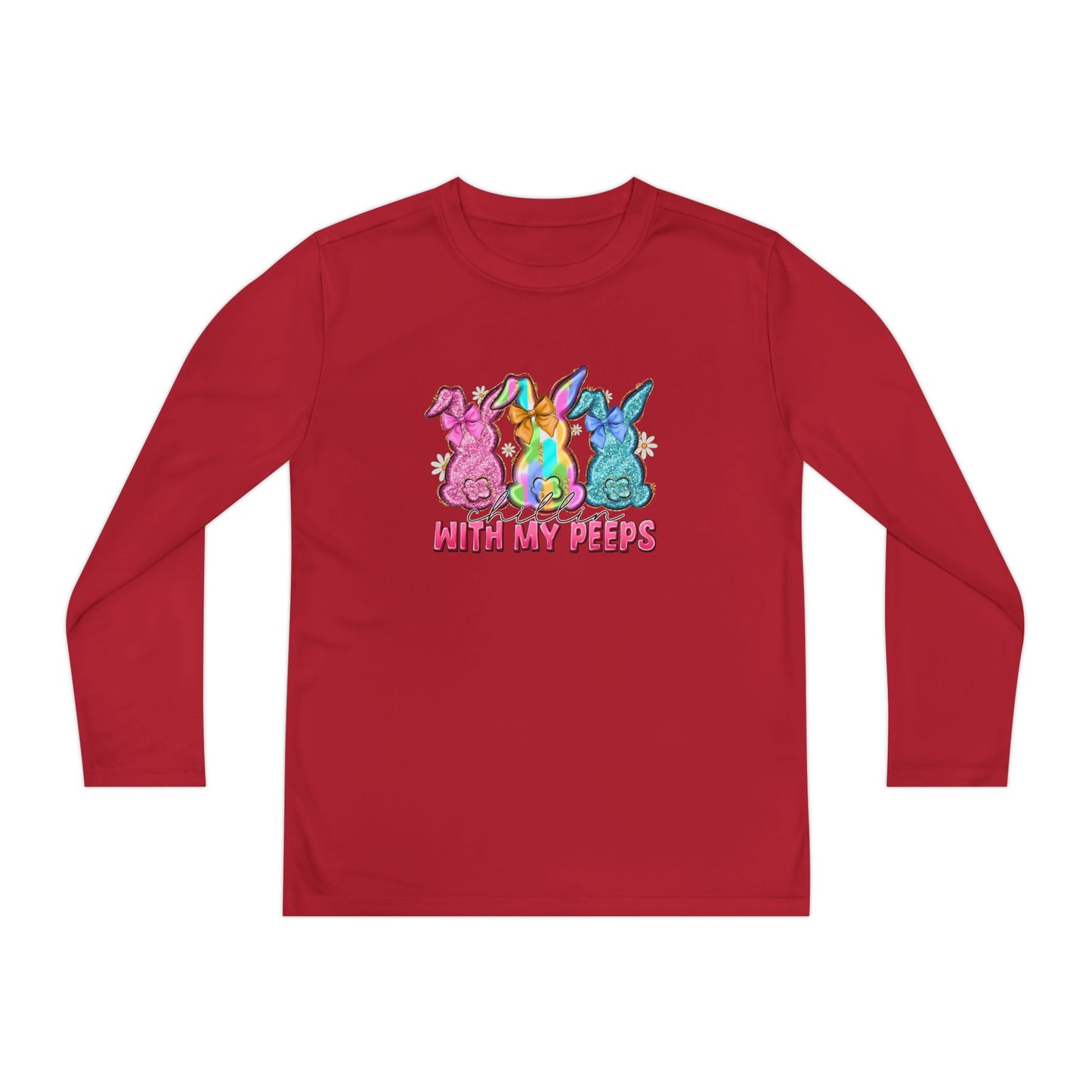 Youth Long Sleeve Tee — "With My Peeps" Colorful Easter Bunny Graphic