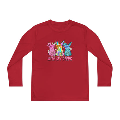 Youth Long Sleeve Tee — "With My Peeps" Colorful Easter Bunny Graphic