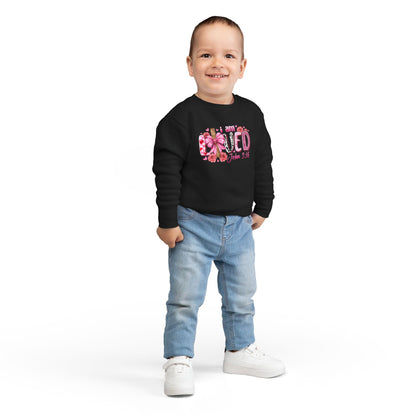 Toddler Sweatshirt - "I Am Loved" John 3:16 Pink Cross Faith Pullover