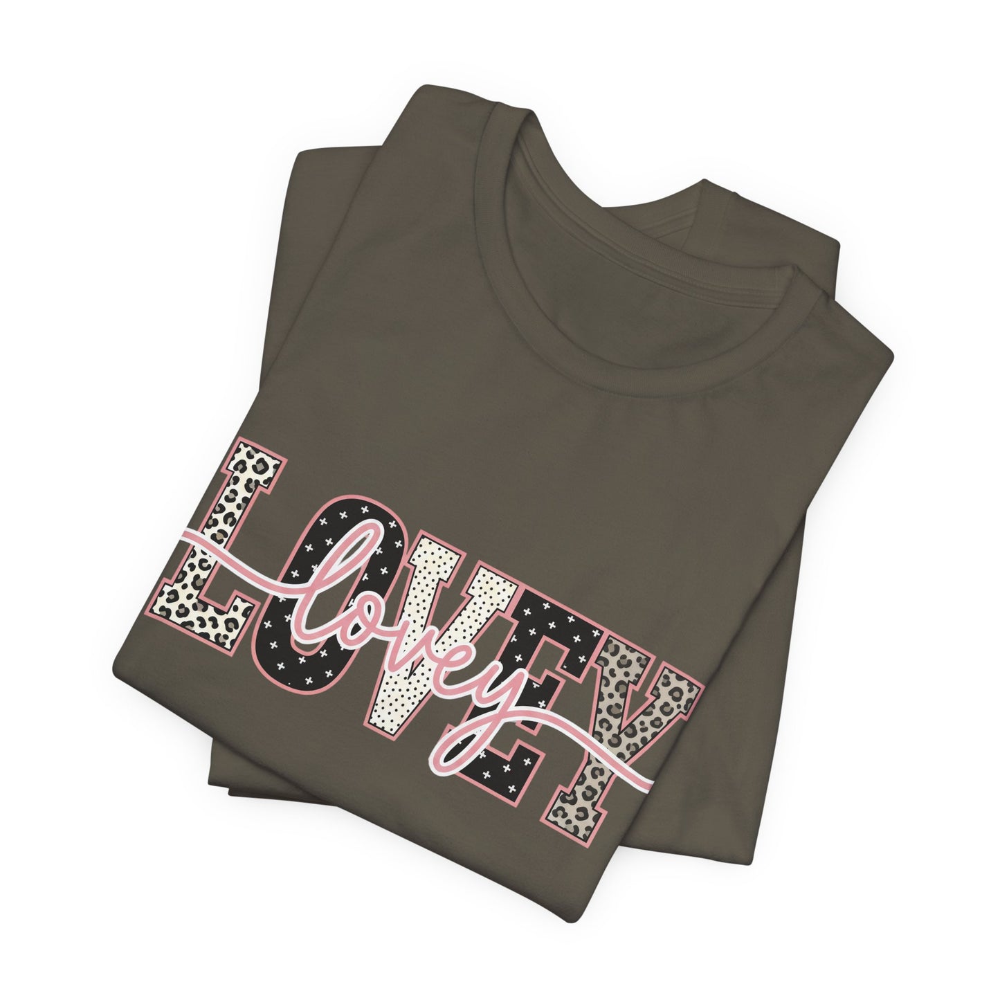 Lovey Mom T-Shirt — 'Lovely' Script Over 'MOM' Leopard Print Tee