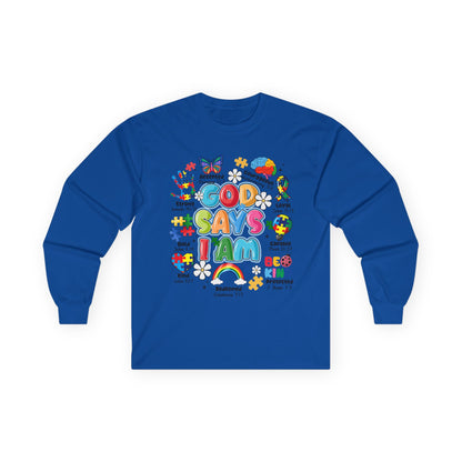 God Says I Am Long Sleeve Tee — Positive Christian Kids Faith Shirt