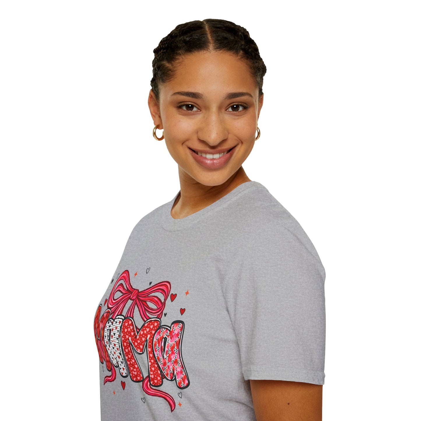 Mama Heart Graphic T-Shirt — Cute Floral ‘MAMA’ Design with Ribbon (Mother’s Day Gift)