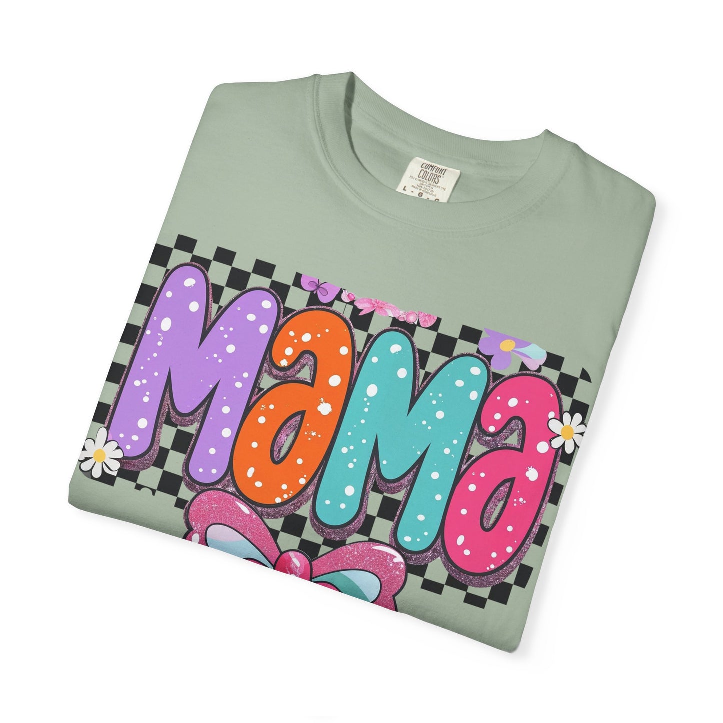 Mama Graphic T-Shirt — Colorful Retro Bow Design- COMFORT COLORS