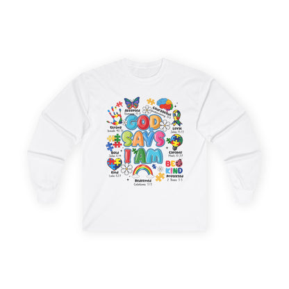God Says I Am Long Sleeve Tee — Positive Christian Kids Faith Shirt